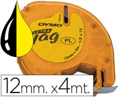 Cinta Dymo Letratag 12 mm. plástico amarillo tinta negra  91202